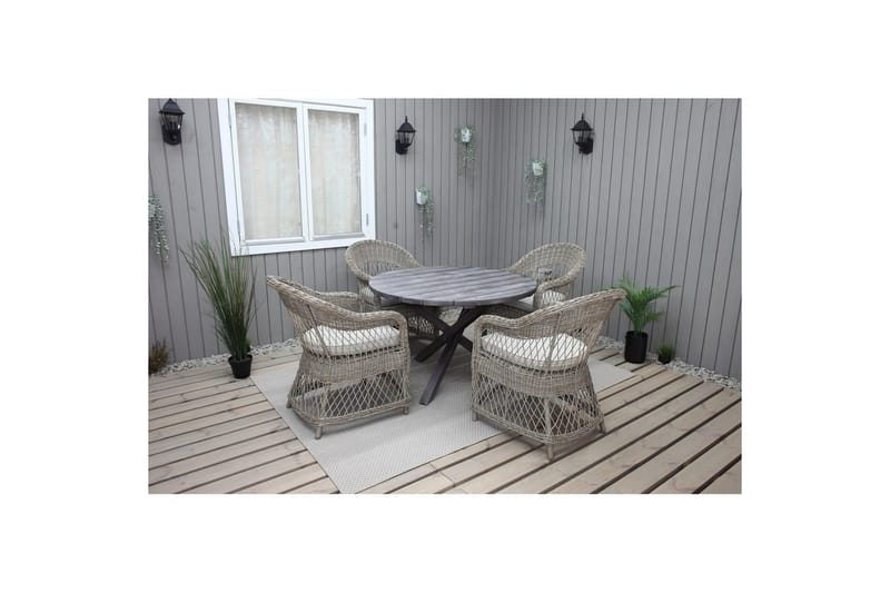 Ulkomöbeliryhmä Ø 112 cm pöytä & 4 Merida luonnonväriset tuolit Harmaa - Harmaa - Puutarhakalusteet - Ulkoryhmä - Ruokailuryhmät ulos