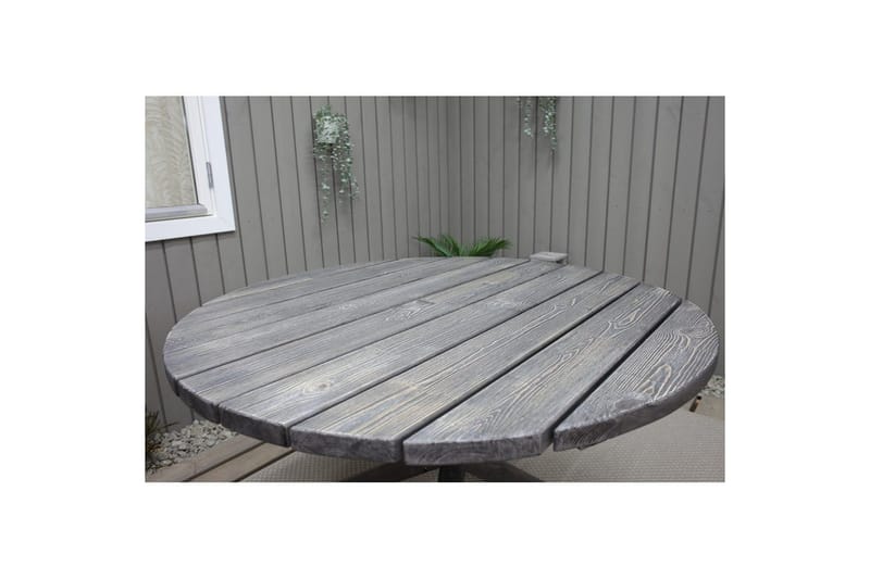 Ulkomöbeliryhmä Ø 112 cm pöytä & 4 Levanto harmaat tuolit Harmaa - Harmaa - Puutarhakalusteet - Ulkoryhmä - Ruokailuryhmät ulos