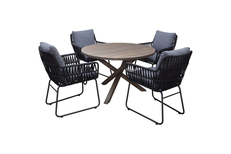 Ulkomöbeliryhmä Ø 112 cm pöytä & 4 Levanto harmaat tuolit Ruskea, Ruskea