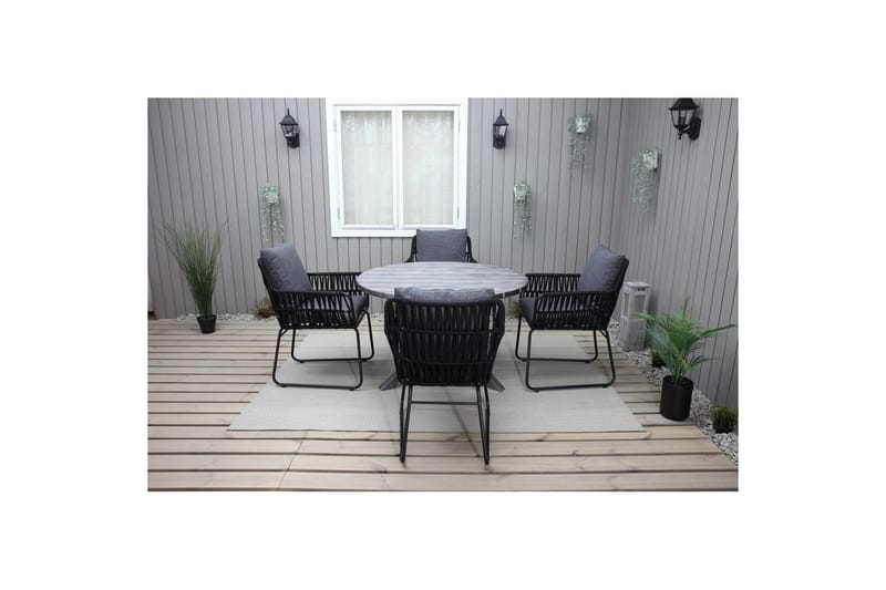 Ulkomöbeliryhmä Ø 112 cm pöytä & 4 Levanto harmaat tuolit Harmaa - Harmaa - Puutarhakalusteet - Ulkoryhmä - Ruokailuryhmät ulos