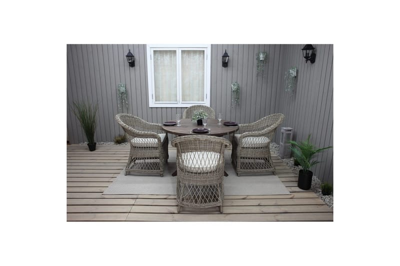 Ulkomöbeliryhmä Ø 112 cm pöytä & 4 Merida luonnonväriset tuolit Ruskea - Ruskea - Puutarhakalusteet - Ulkoryhmä - Ruokailuryhmät ulos