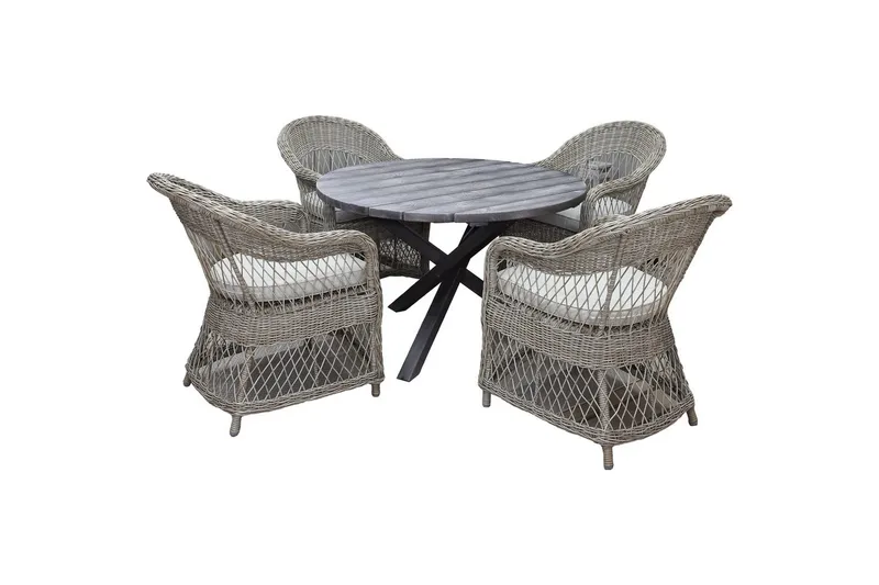 Ulkomöbeliryhmä Ø 112 cm pöytä & 4 Merida luonnonväriset tuolit Harmaa, Harmaa