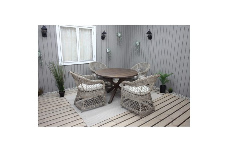 Ulkomöbeliryhmä Ø 112 cm pöytä & 4 Merida luonnonväriset tuolit Ruskea - Ruskea - Puutarhakalusteet - Ulkoryhmä - Ruokailuryhmät ulos