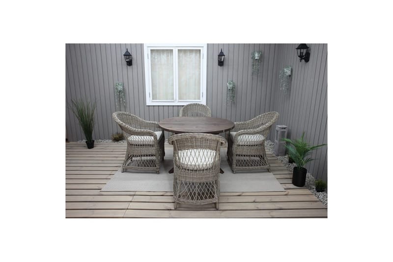 Ulkomöbeliryhmä Ø 112 cm pöytä & 4 Merida luonnonväriset tuolit Ruskea - Ruskea - Puutarhakalusteet - Ulkoryhmä - Ruokailuryhmät ulos