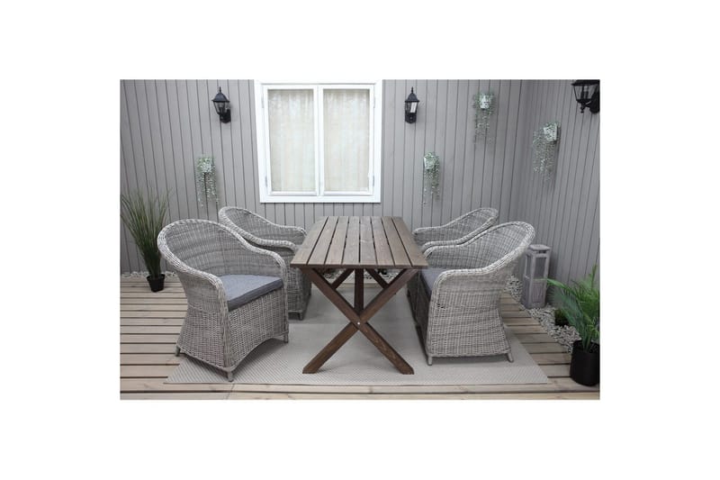 Ulkomöbeliryhmä 150 cm pöytä & 4 Belize harmaat tuolit Ruskea - Ruskea - Puutarhakalusteet - Parveke - Parvekekalusteet - Parvekesetti