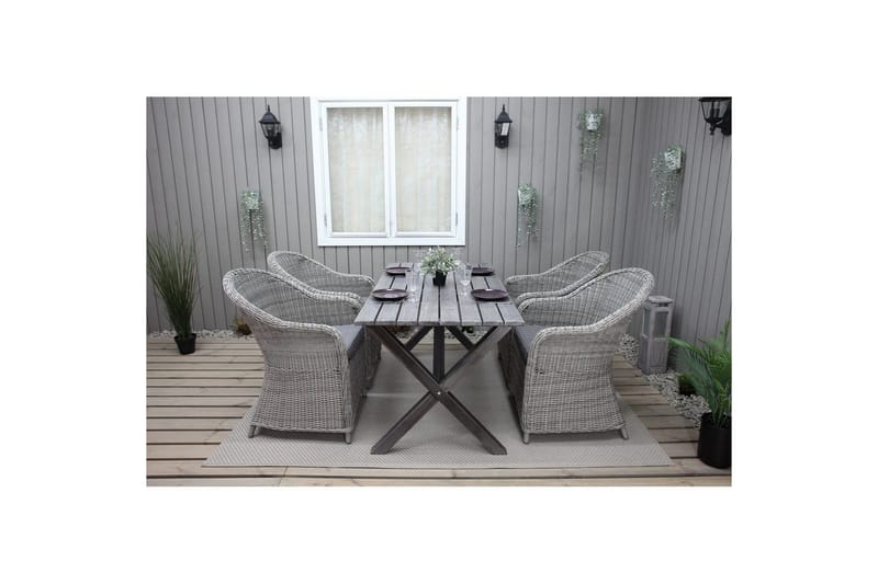 Ulkomöbeliryhmä 150 cm pöytä & 4 Belize harmaat tuolit Harmaa - Harmaa - Puutarhakalusteet - Parveke - Parvekekalusteet - Parvekesetti