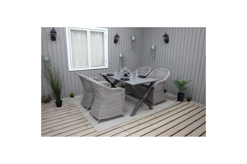 Ulkomöbeliryhmä 150 cm pöytä & 4 Belize harmaat tuolit Harmaa - Harmaa - Puutarhakalusteet - Parveke - Parvekekalusteet - Parvekesetti