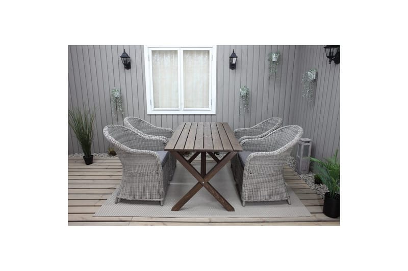 Ulkomöbeliryhmä 150 cm pöytä & 4 Belize harmaat tuolit Ruskea - Ruskea - Puutarhakalusteet - Parveke - Parvekekalusteet - Parvekesetti