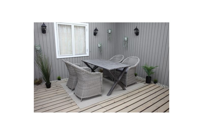 Ulkomöbeliryhmä 150 cm pöytä & 4 Belize harmaat tuolit Harmaa - Harmaa - Puutarhakalusteet - Parveke - Parvekekalusteet - Parvekesetti