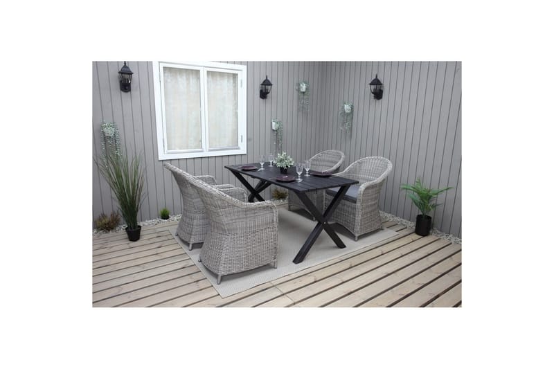 Ulkomöbeliryhmä 150 cm pöytä & 4 Belize harmaat tuolit Musta - Musta - Puutarhakalusteet - Parveke - Parvekekalusteet - Parvekesetti