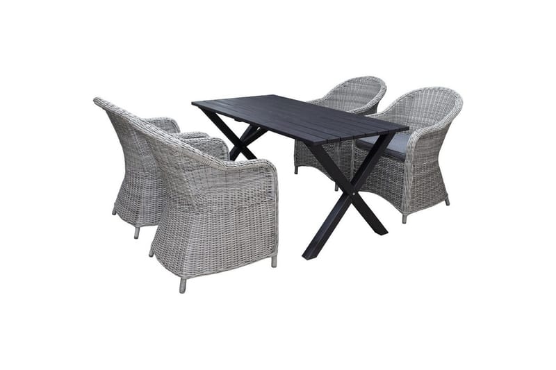 Ulkomöbeliryhmä 150 cm pöytä & 4 Belize harmaat tuolit Musta - Musta - Puutarhakalusteet - Parveke - Parvekekalusteet - Parvekesetti