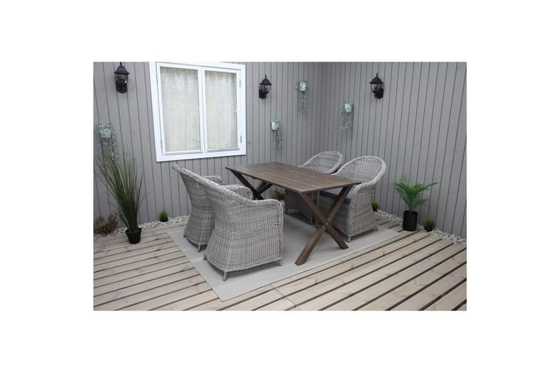 Ulkomöbeliryhmä 150 cm pöytä & 4 Belize harmaat tuolit Ruskea - Ruskea - Puutarhakalusteet - Parveke - Parvekekalusteet - Parvekesetti