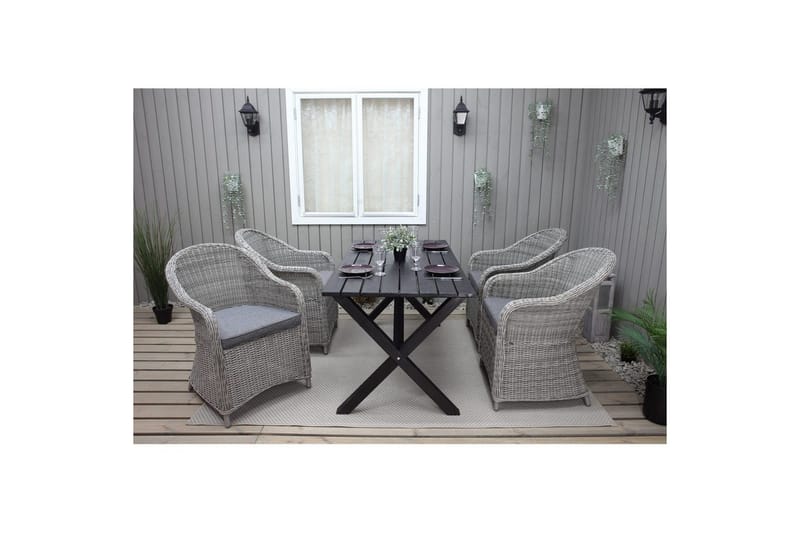 Ulkomöbeliryhmä 150 cm pöytä & 4 Belize harmaat tuolit Musta - Musta - Puutarhakalusteet - Parveke - Parvekekalusteet - Parvekesetti