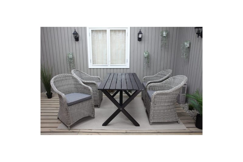 Ulkomöbeliryhmä 150 cm pöytä & 4 Belize harmaat tuolit Musta - Musta - Puutarhakalusteet - Parveke - Parvekekalusteet - Parvekesetti