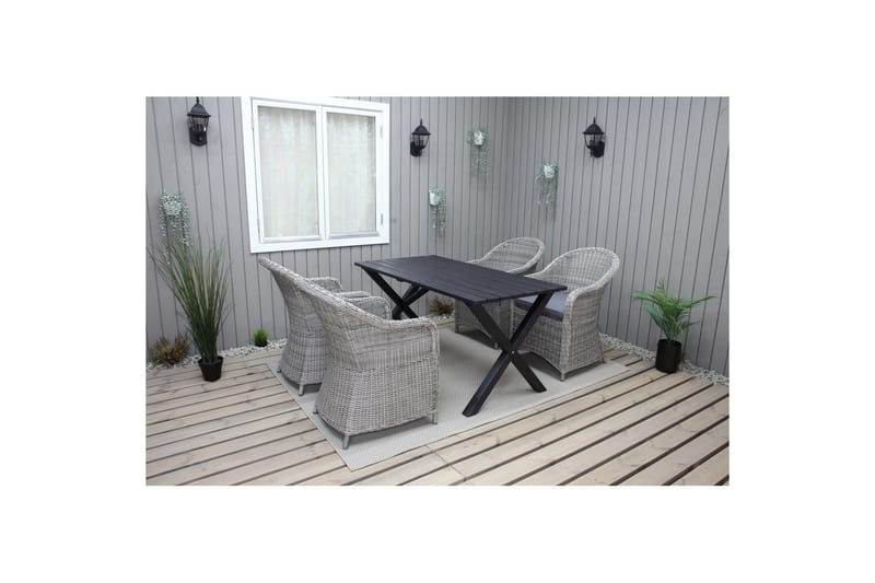 Ulkomöbeliryhmä 150 cm pöytä & 4 Belize harmaat tuolit Musta - Musta - Puutarhakalusteet - Parveke - Parvekekalusteet - Parvekesetti