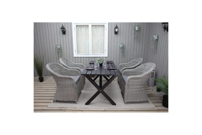 Ulkomöbeliryhmä 150 cm pöytä & 4 Belize harmaat tuolit Musta - Musta - Puutarhakalusteet - Parveke - Parvekekalusteet - Parvekesetti