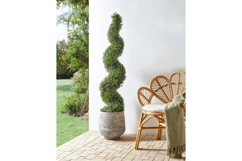 Konstgjord växt Beliani Buxus Spiral Tree 30x30x158 cm Green||Black - Puutarhakalusteet - Parveke - Parvekeviljely - Parvekekukat