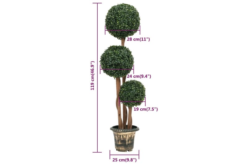 Tekokasvi puksipuu ruukulla pallonmuotoinen vihreä 119 cm - Vihreä - Parvekekukat - Tekokasvit