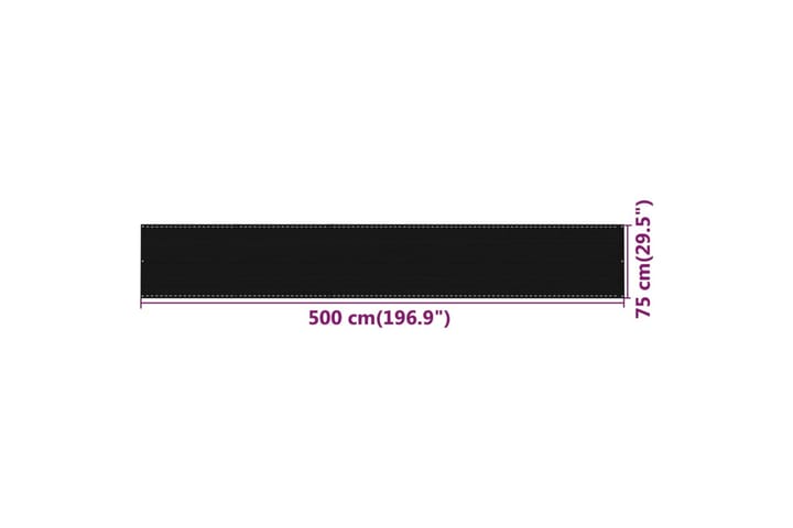 Parvekkeen suoja musta 75x500 cm HDPE - Musta - Parvekesuoja