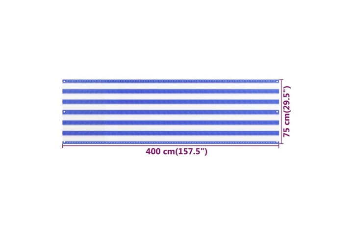 Parvekkeen suoja sininen ja valkoinen 75x400 cm HDPE - Monivärinen - Parvekesuoja