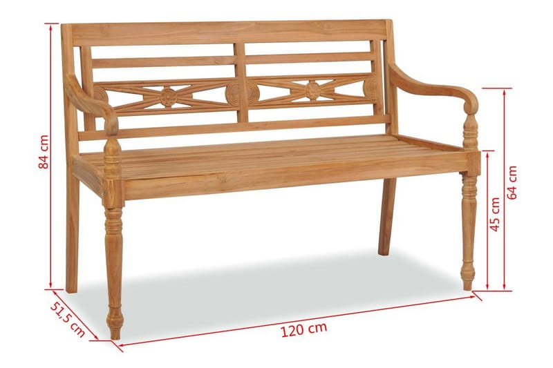 Batavia-penkki 120 cm tiikki - Ruskea - Istuintyyny ulos