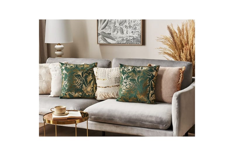 Koristetyynyt Daffodil sarja, 2 kpl Vihreä/Kulta - Vihreä/Kulta - Kodintekstiilit & matot - Tyyny & torkkupeitto - Ulkotyyny