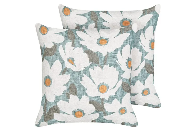 Koristetyynyt Jatropha 2 kpl:n setti Sininen/valkoinen/vihreä/oranssi - Sininen/valkoinen/vihreä/oranssi - Kodintekstiilit & matot - Tyyny & torkkupeitto - Ulkotyyny