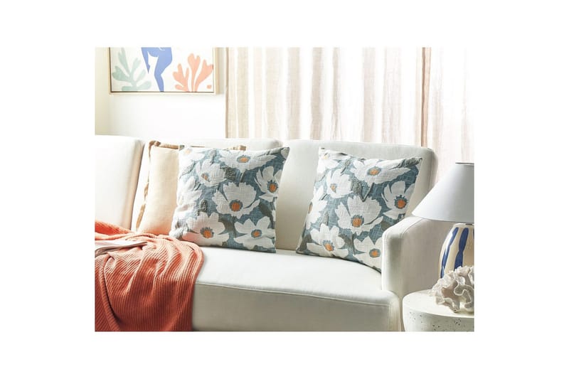 Koristetyynyt Jatropha 2 kpl:n setti Sininen/valkoinen/vihreä/oranssi - Sininen/valkoinen/vihreä/oranssi - Kodintekstiilit & matot - Tyyny & torkkupeitto - Ulkotyyny