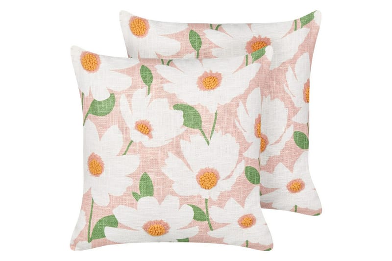 Koristetyynyt Jatropha 2 kpl:n setti Vaaleanpunainen/valkoinen/vihreä/oranssi, Vaaleanpunainen/valkoinen/vihreä/oranssi