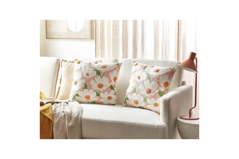 Koristetyynyt Jatropha 2 kpl:n setti Vaaleanpunainen/valkoinen/vihreä/oranssi - Vaaleanpunainen/valkoinen/vihreä/oranssi - Kodintekstiilit & matot - Tyyny & torkkupeitto - Ulkotyyny