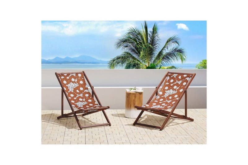 2 kappaletta aurinkotuoleja Anzio - tumma puu/off-white unikkokuvio - Puutarhakalusteet - Puutarhatuoli - Aurinkotuoli