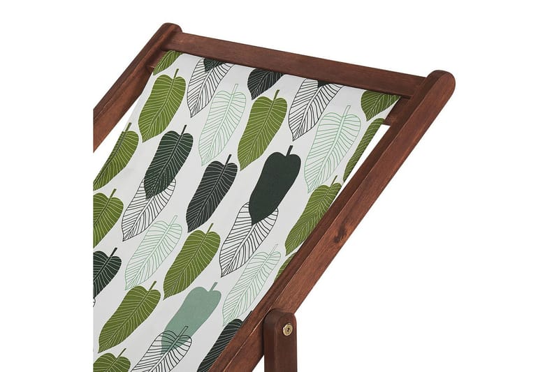 2 kappaletta aurinkotuoleja Anzio - tumma puu/off-white/vihreä lehtikuvio - Puutarhakalusteet - Puutarhatuoli - Aurinkotuoli