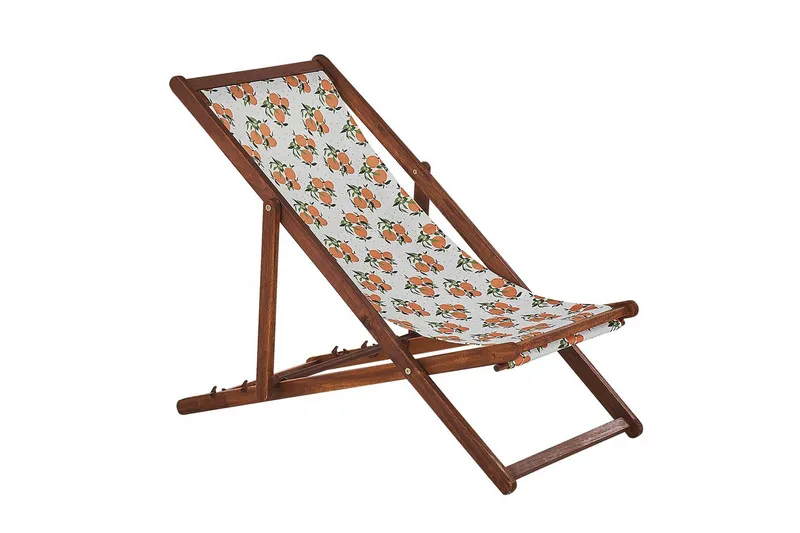 2 kappaletta aurinkotuoleja Anzio - tumma puu/off-white/appelsiinikuvio - Puutarhakalusteet - Puutarhatuoli - Aurinkotuoli
