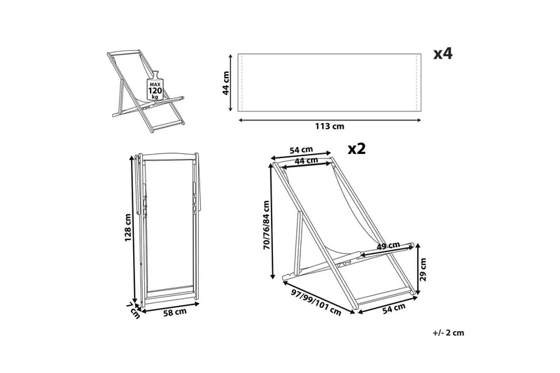 2 kappaletta aurinkotuoleja Anzio - tumma puu/off-white/sininen palmulehtikuvio - Puutarhakalusteet - Puutarhatuoli - Aurinkotuoli