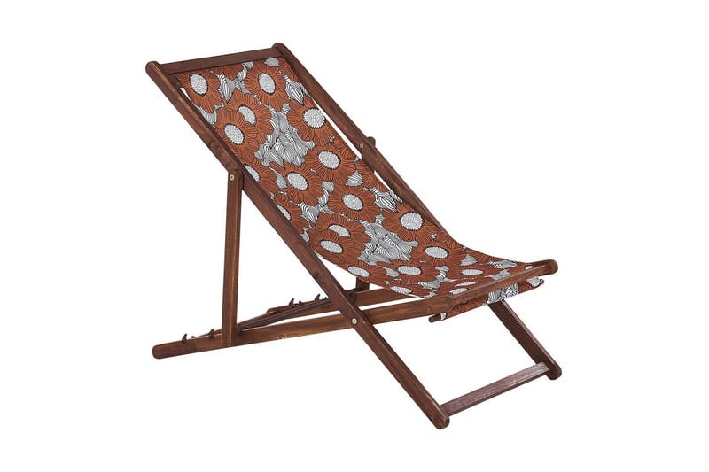 2 kappaletta aurinkotuoleja Anzio - tumma puu/off-white unikkokuvio - Puutarhakalusteet - Puutarhatuoli - Aurinkotuoli