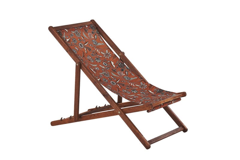 2 kappaletta aurinkotuoleja Anzio - tumma puu/off-white/punainen kukkakuvio - Puutarhakalusteet - Puutarhatuoli - Aurinkotuoli