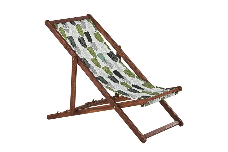2 kappaletta aurinkotuoleja Anzio - tumma puu/off-white/vihreä lehtikuvio - Puutarhakalusteet - Puutarhatuoli - Aurinkotuoli
