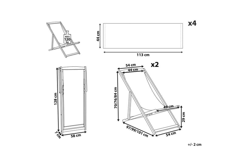 2 kappaletta aurinkotuoleja Anzio - tumma puu/off-white/laivastonsininen kukkakuvio - Puutarhakalusteet - Puutarhatuoli - Aurinkotuoli