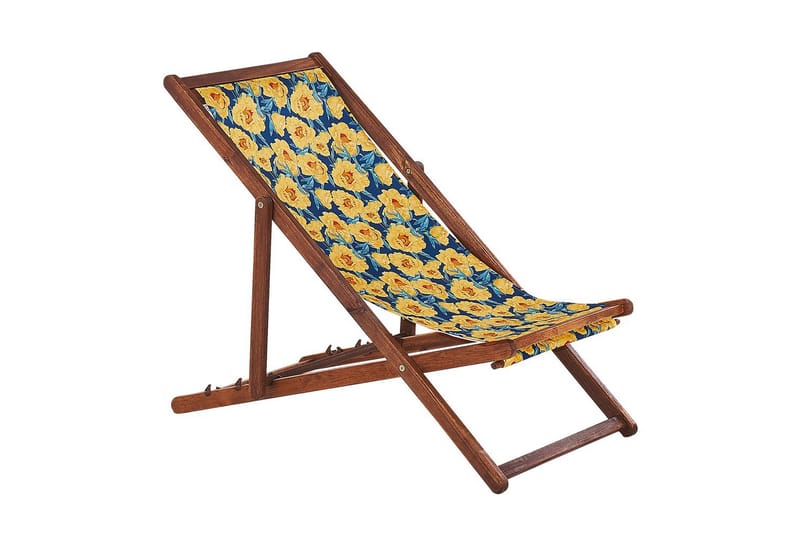 2 kappaletta aurinkotuoleja Anzio - tumma puu/off-white/keltainen kukkakuvio - Puutarhakalusteet - Puutarhatuoli - Aurinkotuoli