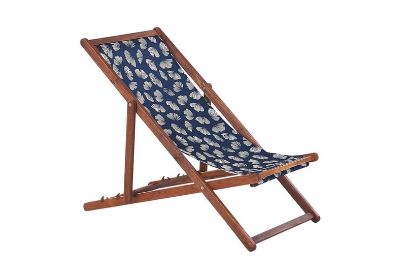 2 kappaletta aurinkotuoleja Anzio - tumma puu/off-white/laivastonsininen kukkakuvio - Puutarhakalusteet - Puutarhatuoli - Aurinkotuoli