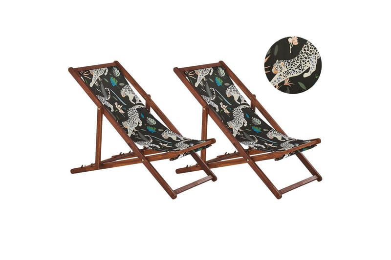 2 kappaletta aurinkotuoleja Anzio, tumma puu/off-white eläinkuvio