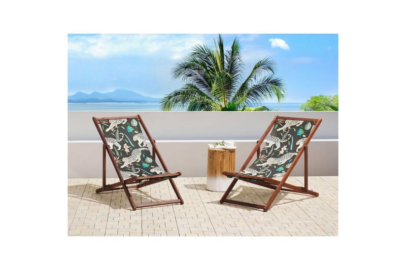 2 kappaletta aurinkotuoleja Anzio - tumma puu/off-white eläinkuvio - Puutarhakalusteet - Puutarhatuoli - Aurinkotuoli