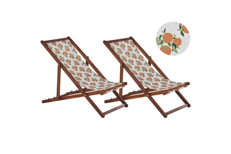 2 kappaletta aurinkotuoleja Anzio, tumma puu/off-white/appelsiinikuvio