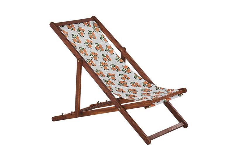 2 kappaletta aurinkotuoleja Anzio - tumma puu/off-white/appelsiinikuvio - Puutarhakalusteet - Puutarhatuoli - Aurinkotuoli