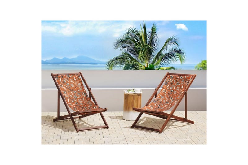 2 kappaletta aurinkotuoleja Anzio - tumma puu/off-white/punainen kukkakuvio - Puutarhakalusteet - Puutarhatuoli - Aurinkotuoli