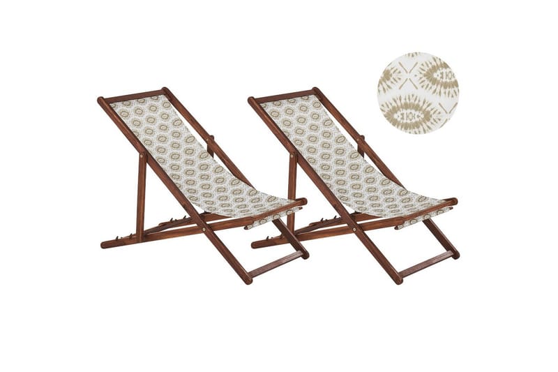 2 kappaletta aurinkotuoleja Anzio - tumma puu/off-white/beige - Puutarhakalusteet - Puutarhatuoli - Aurinkotuoli