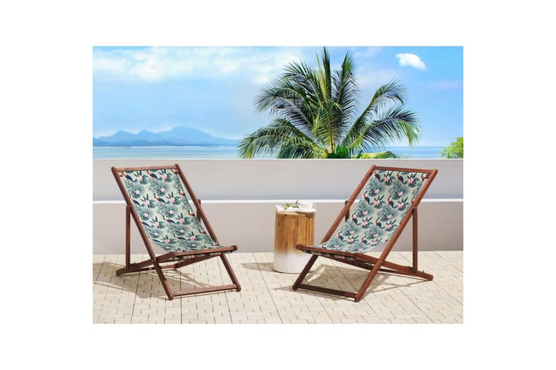 2 kappaletta aurinkotuoleja Anzio - tumma puu/off-white pelikaanikuvio - Puutarhakalusteet - Puutarhatuoli - Aurinkotuoli
