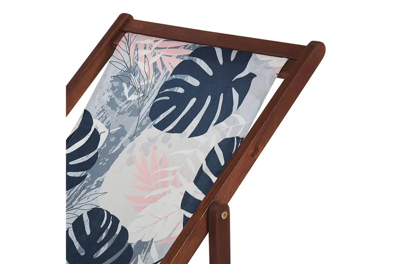 2 kappaletta aurinkotuoleja Anzio - tumma puu/off-white/sininen palmulehtikuvio - Puutarhakalusteet - Puutarhatuoli - Aurinkotuoli