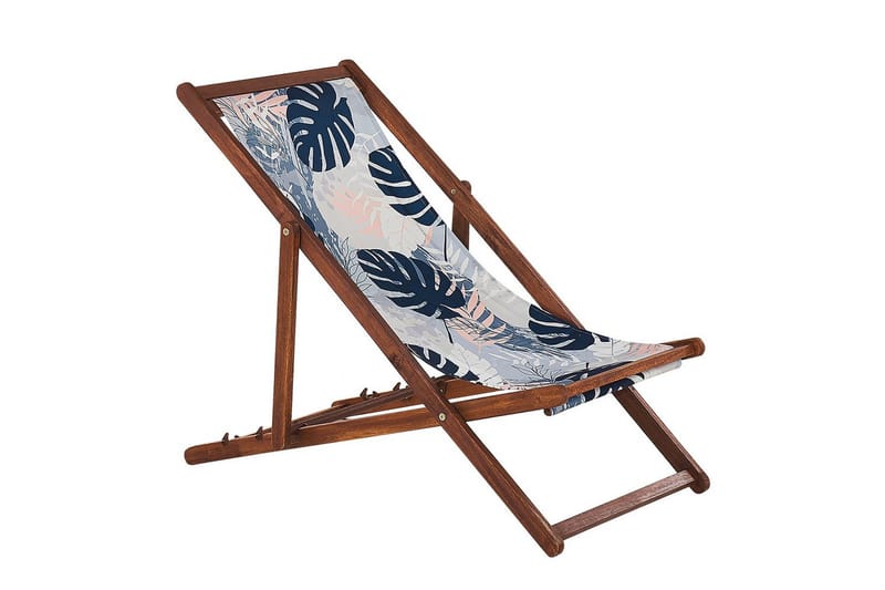 2 kappaletta aurinkotuoleja Anzio - tumma puu/off-white/sininen palmulehtikuvio - Puutarhakalusteet - Puutarhatuoli - Aurinkotuoli