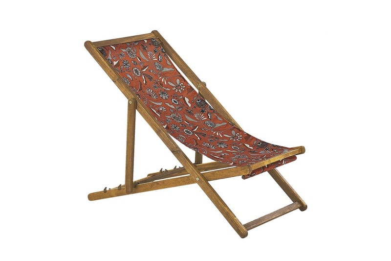 2 kappaletta aurinkotuoleja Anzio - vaalea puu/off-white/punainen kukkakuvio - Puutarhakalusteet - Puutarhatuoli - Aurinkotuoli